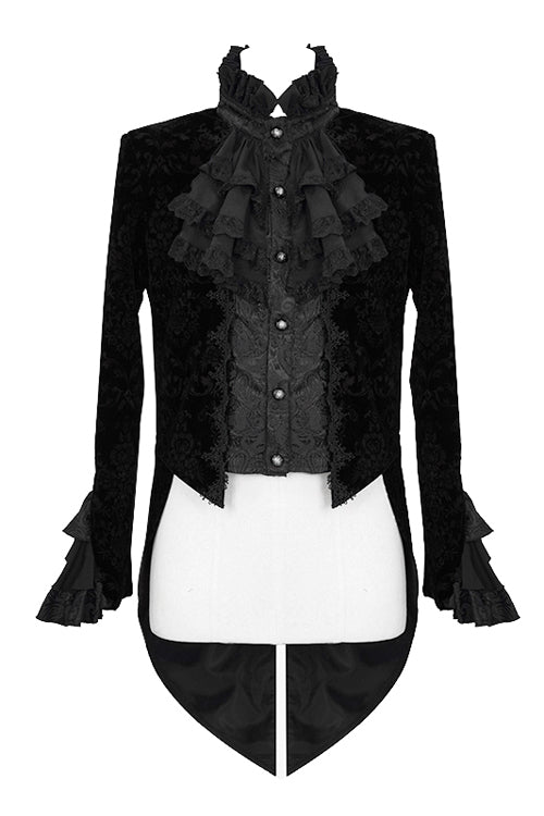 Gothic Men's Coat with Stand Collar and Court Pattern Design