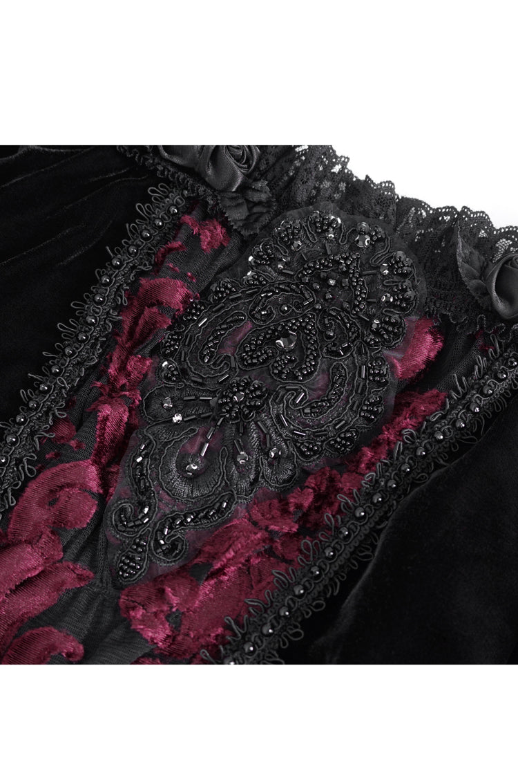Crimson & Noir Off-Shoulder Flared Sleeve Embroidered Lace Gothic Top