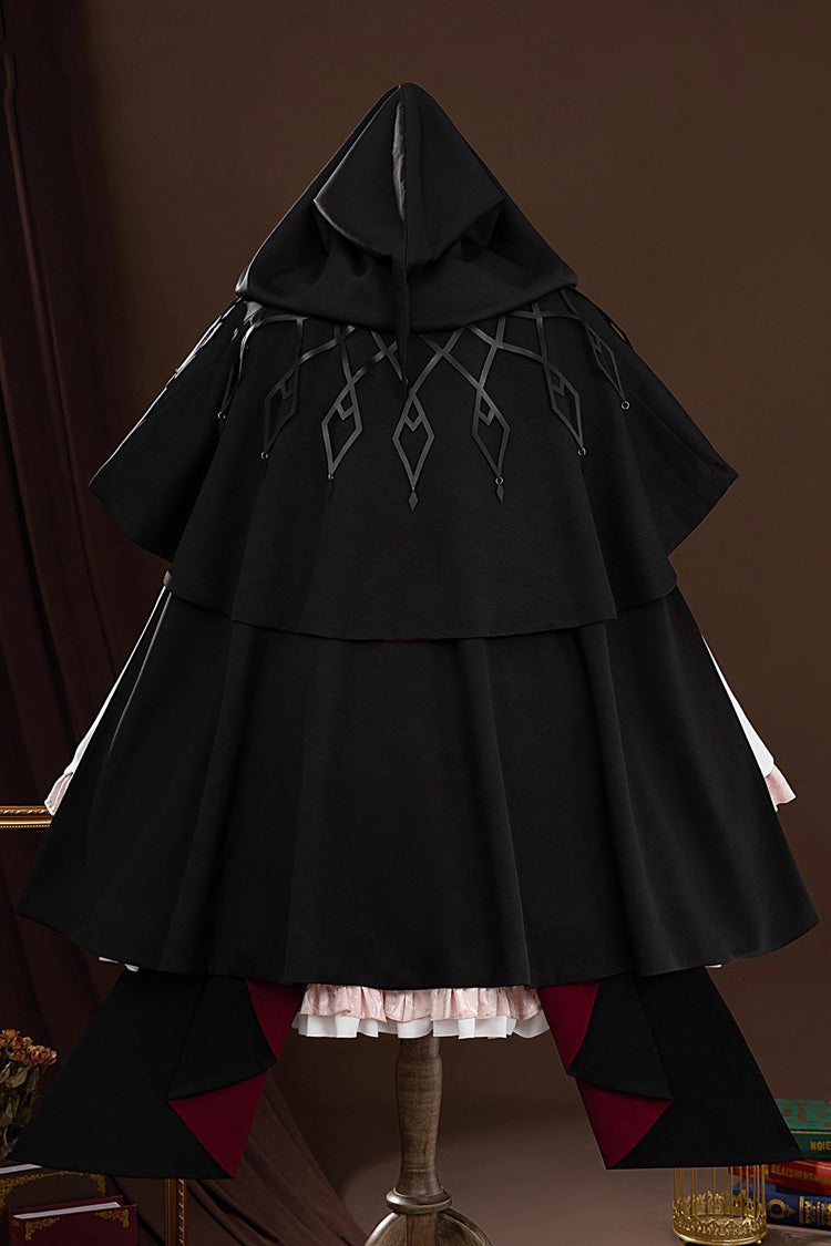Gothic Lolita Dress Set with Ruffled Cardigan and Lace - Noir