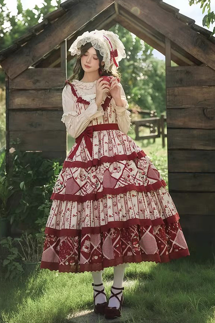 Crimson Sweet Lolita JSK with Sunflower Print and Ruffle Embroidery