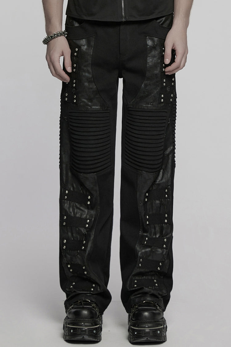 Onyx Faux-Leather Pleated Straight-Leg Pants