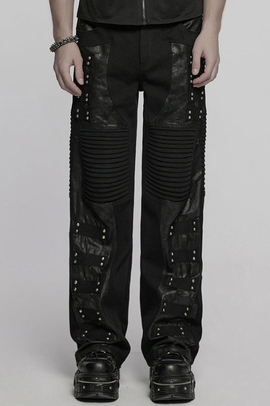 Onyx Faux-Leather Pleated Straight-Leg Pants