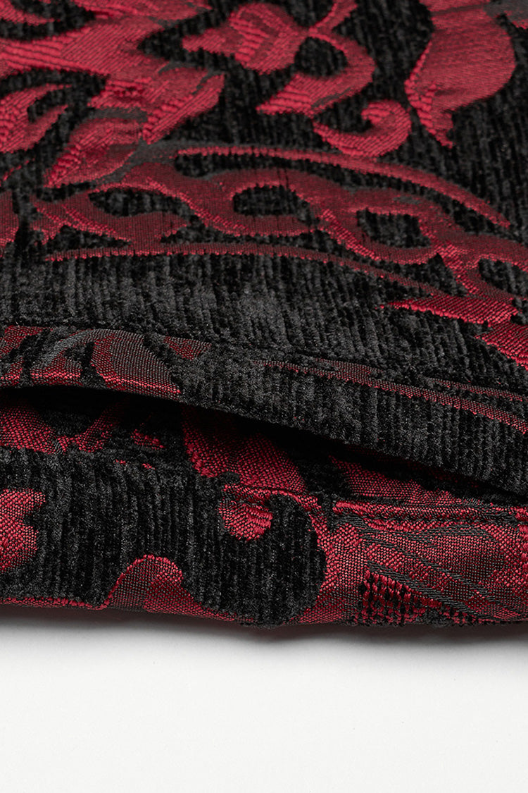 Crimson & Noir Men's Stand Collar Jacquard Print Stitched Metal Ring Gothic Vest