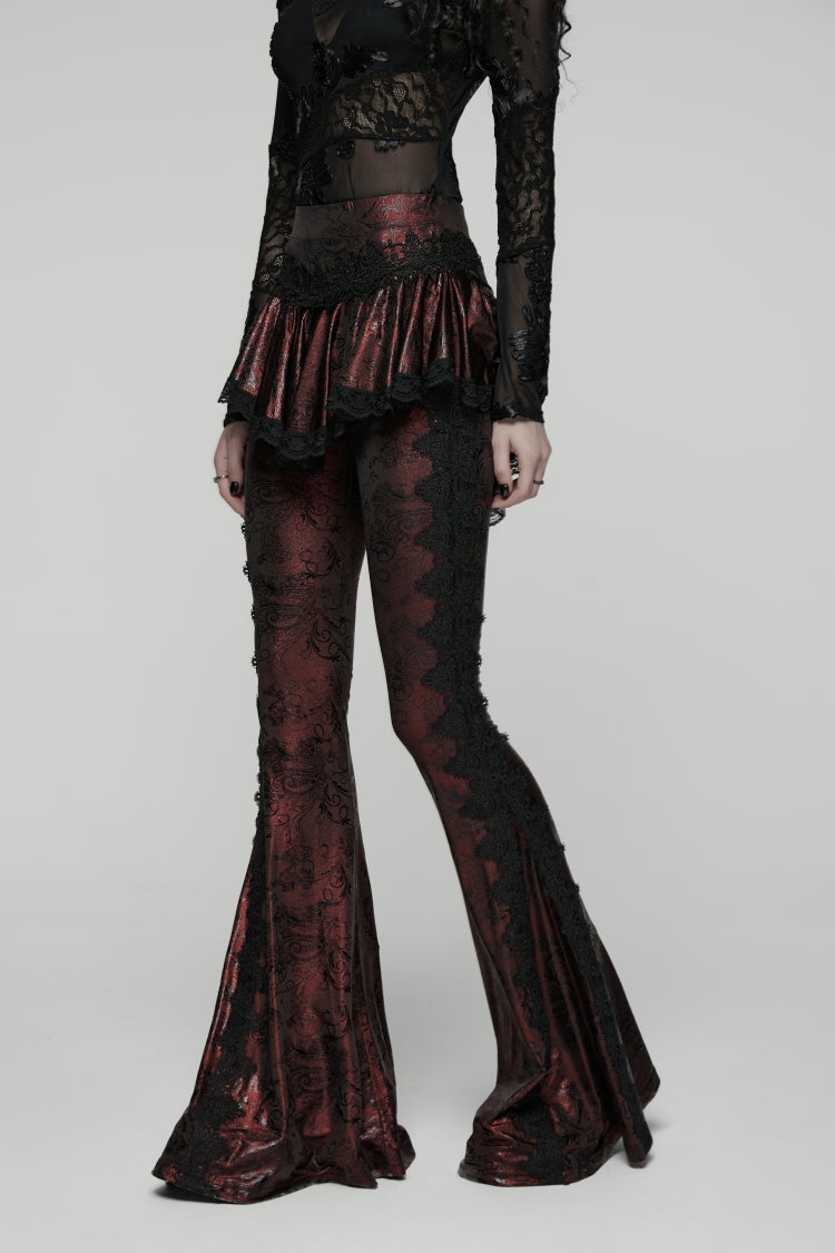 Scarlet Printed Gothic Flared Pants with Faux Two-Piece Style
