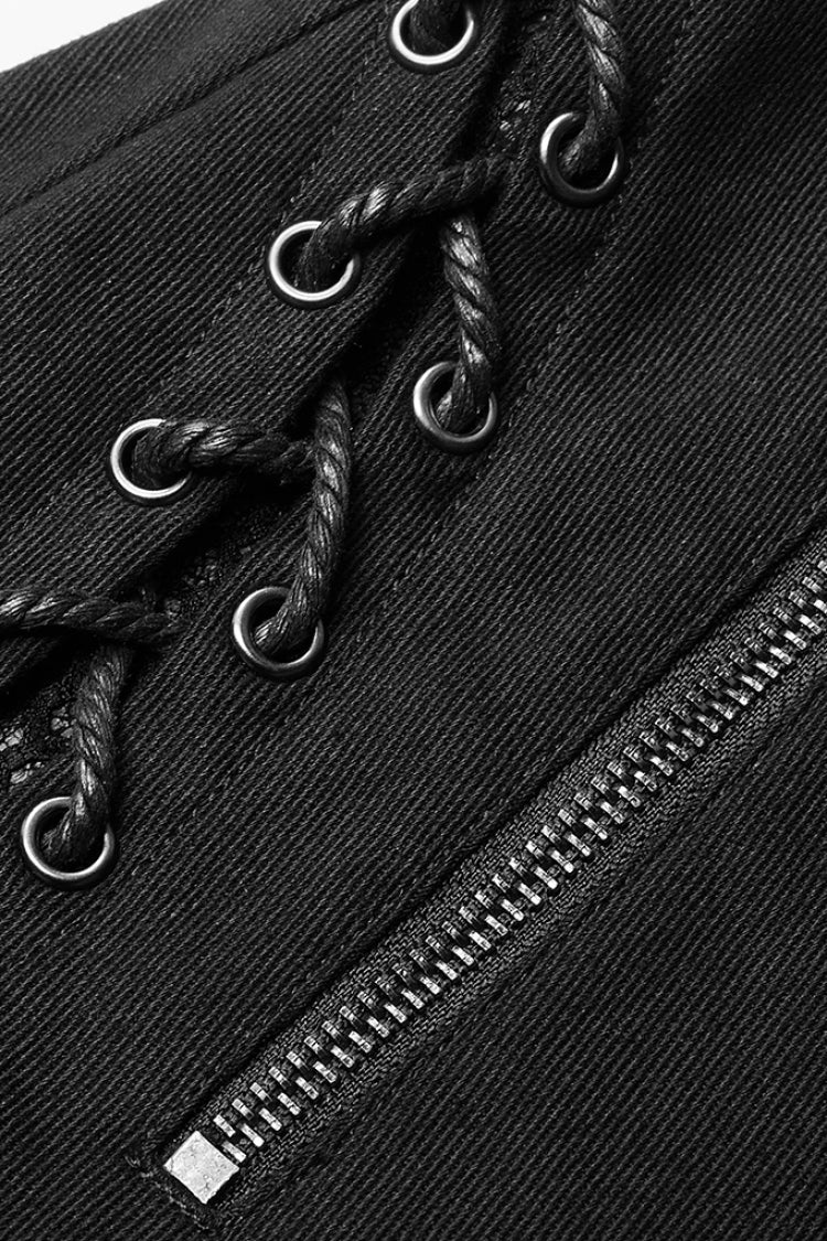 Steampunk Laced Skinny Denim Trousers with Drawstring Accents
