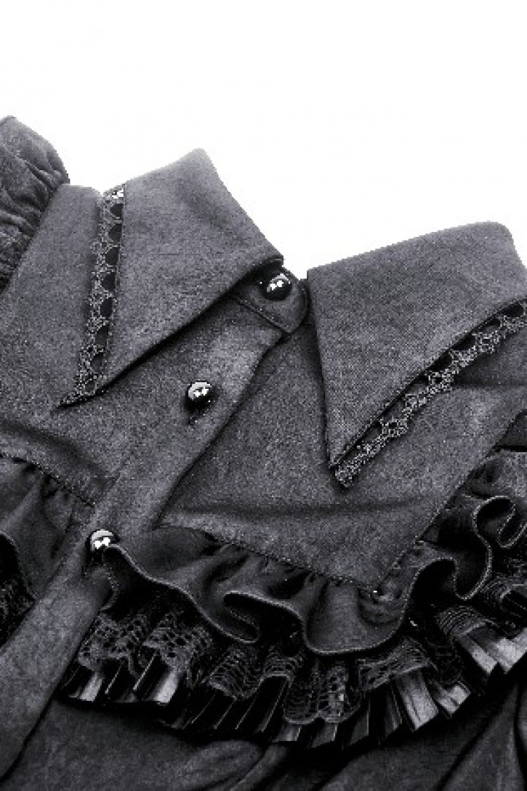 Ruffled Gothic Blouse with Puff Sleeves and Collar - Gothic Edge