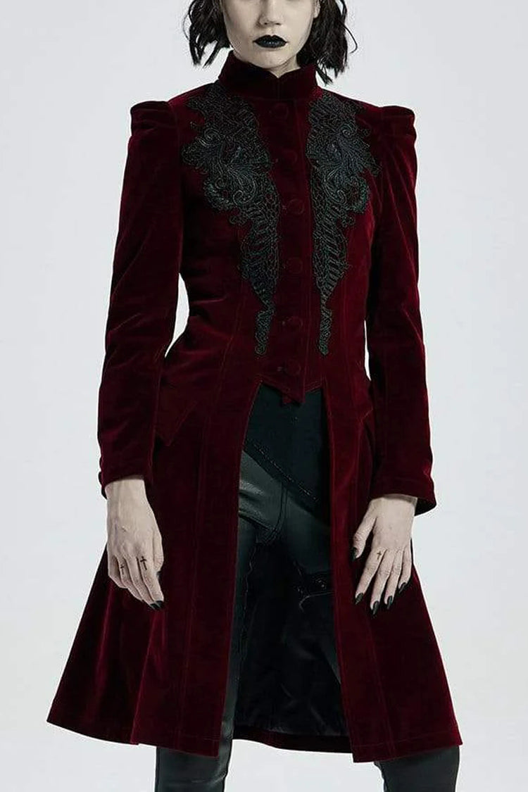 Victorian Floral Gothic Overcoat with Stand Collar and Long Sleeves