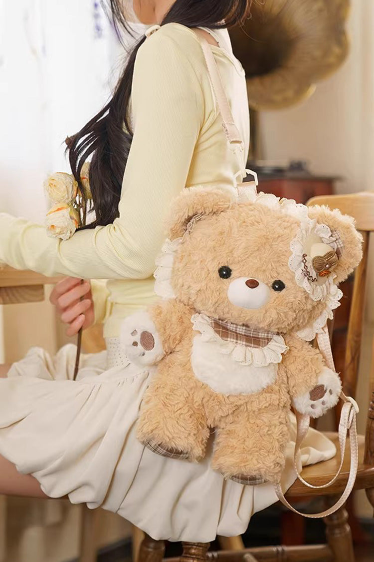Chocolate Ruffled Plush Toy Backpack - Little Bear Guli