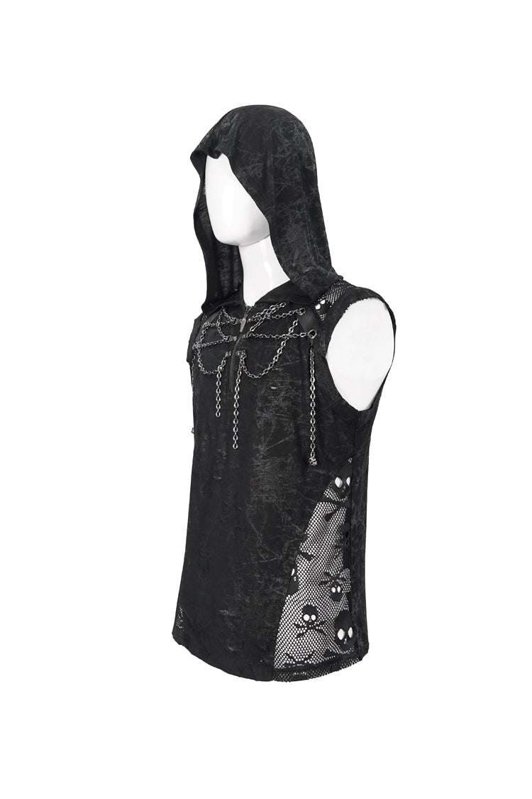 Gothic Cutout Skull Print Chain-Trim Tank for Men