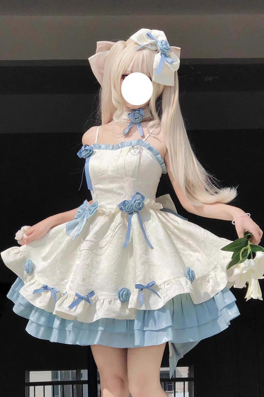 Printed Ruffle Bowknot Sweet Princess Lolita Jsk Dress