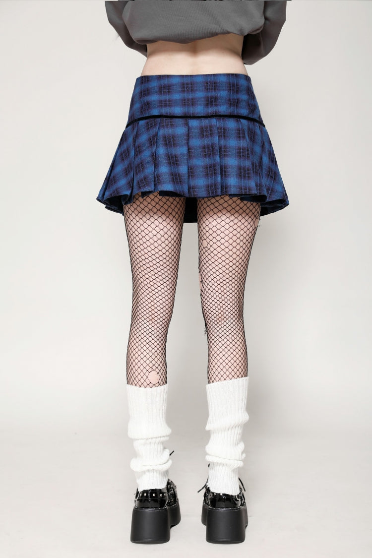 Vintage College Style Stars Plaid Pleated Mini Skirt