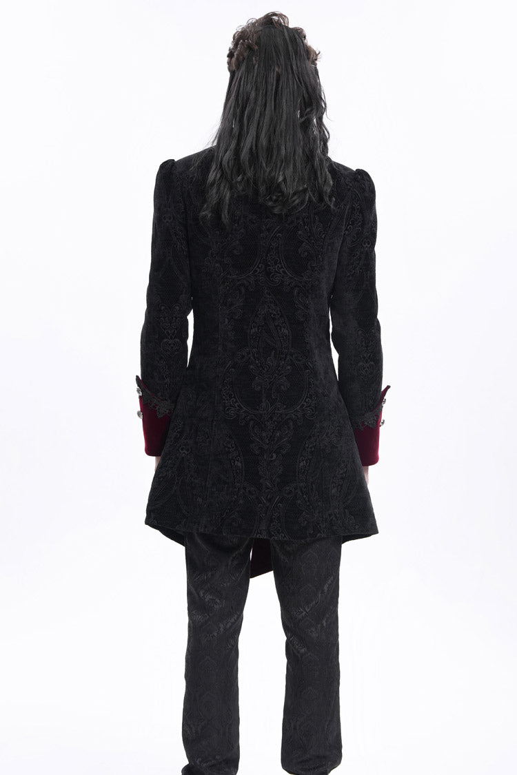 Crimson Noir Crochet Lapel Collar Long-Sleeve Men's Gothic Jacket