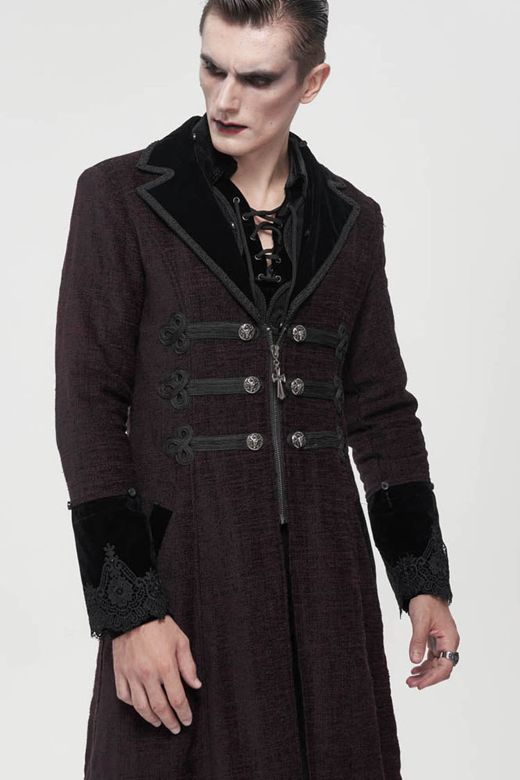 Wine Vintage Button Fur-Collar Gothic Men's Coat