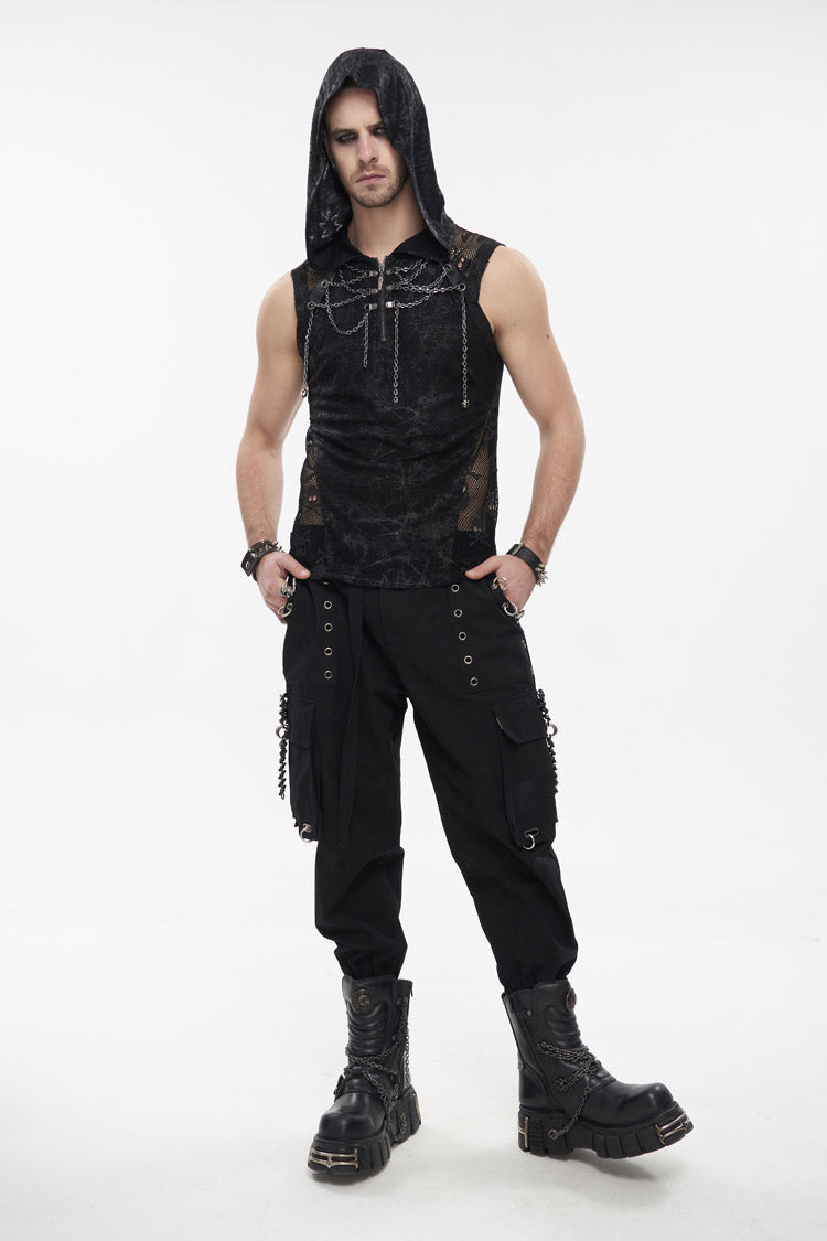 Gothic Cutout Skull Print Chain-Trim Tank for Men