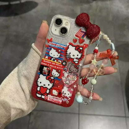 Coque de téléphone vintage à motif de chat rouge scintillant KI636