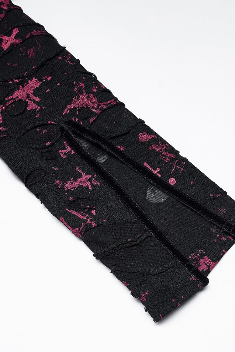 Crimson & Noir Long Sleeve Printed Fitted Distressed Tie-Dye Gothic Dress
