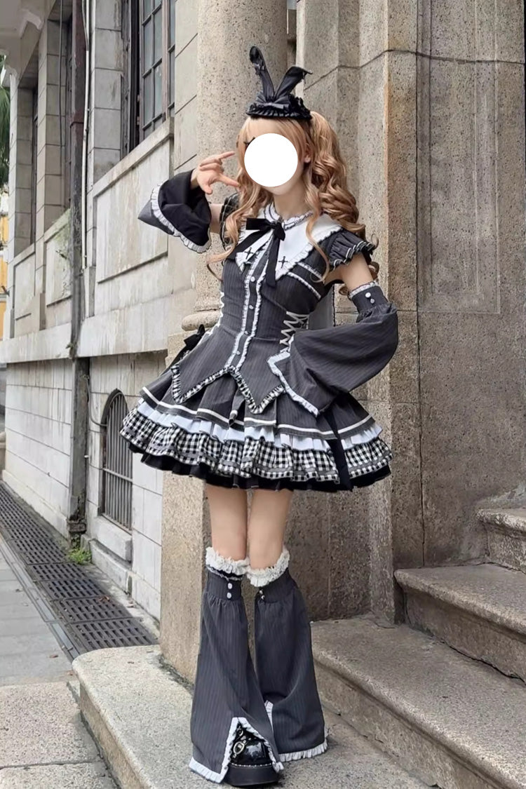 Detachable Hime Sleeve Lace-Up Gothic Dress Set - Berlin Covenant