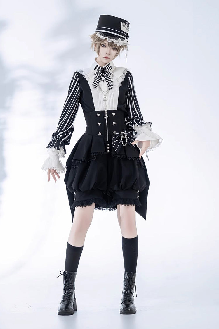 Elegant Lolita Shorts with Stripe Print and Lace - Noir
