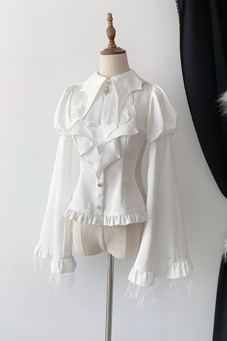 Gothic Lolita Blouse with Bat Collar, Long Sleeves, Ruffle in 3 Colors