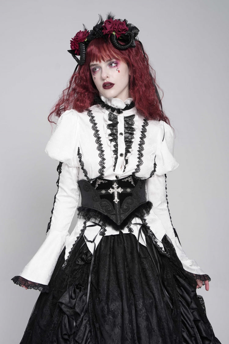 Underbust Corset with Cross and Eye Motif and Slimming Lace-Up