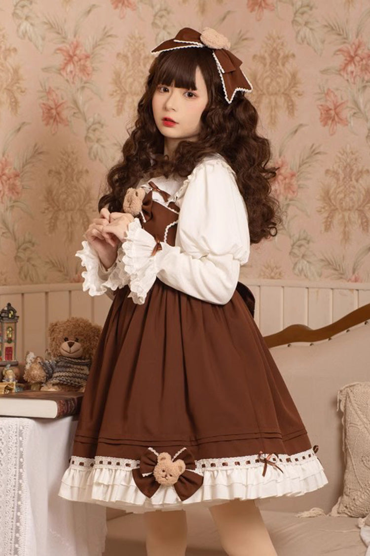 Chocolate Sleeveless Ruffle Bow Vintage Princess JSK - Mousse Bear