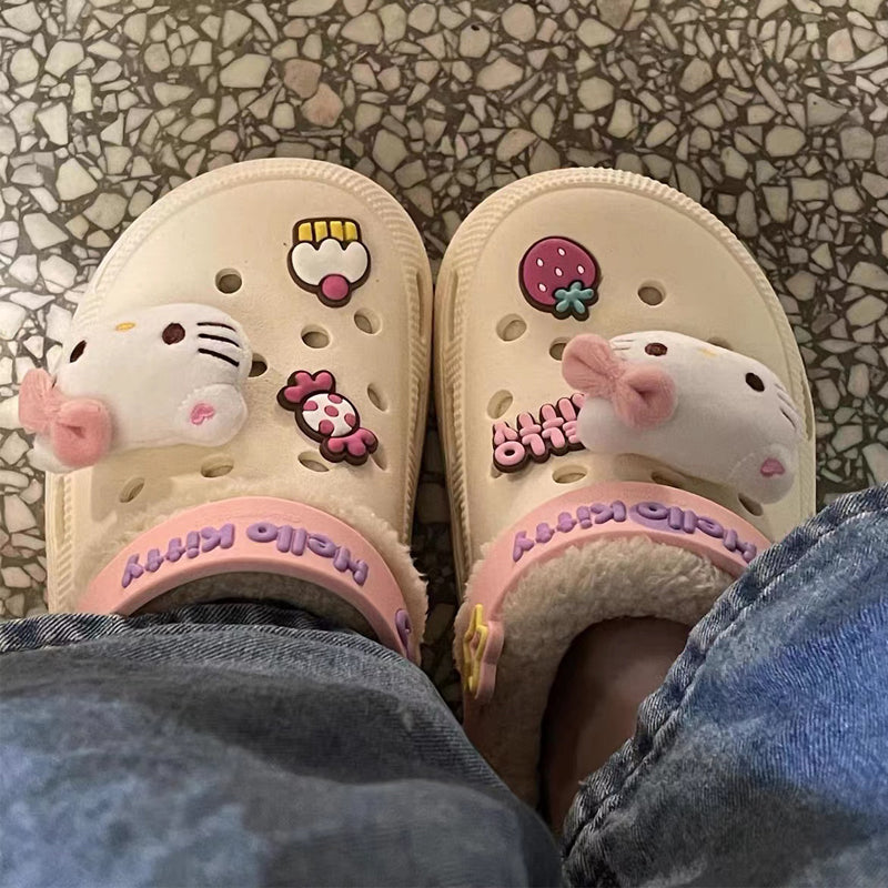 Schöne Kawaii warme Plüschschuhe mit Löchern - Kimi