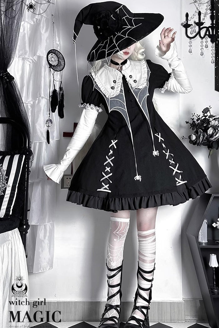 Lolita Dress with Spider Print and Ruffles