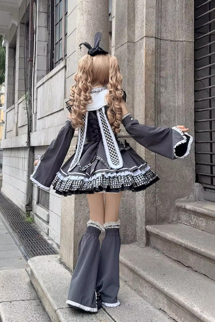 Detachable Hime Sleeve Lace-Up Gothic Dress Set - Berlin Covenant