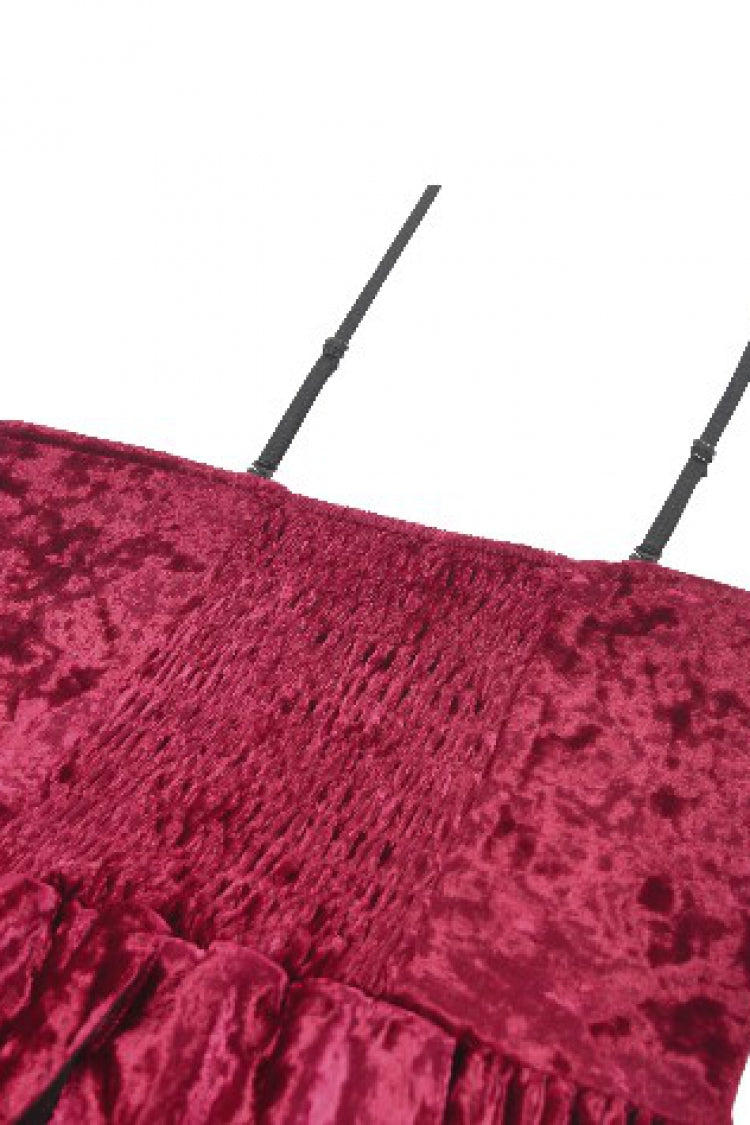 Maroon Corset Velvet Pointed-Tail Gothic Cami Mini Dress