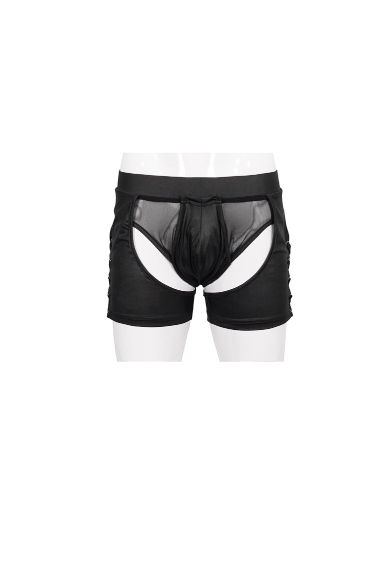 Men's Punk Shorts with Lace-Up Perspective & Slim Fit in Black Knit
