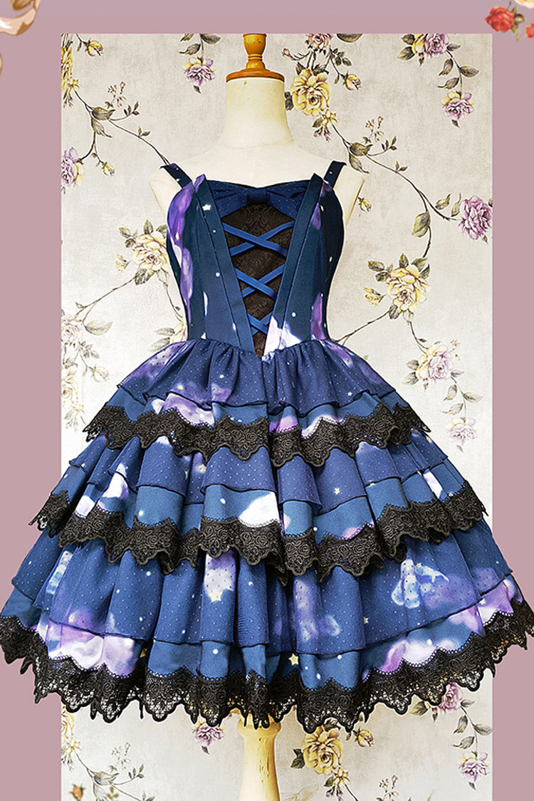 Azure Triple Cloud Print Ruffled Lace Sweet Lolita Dress
