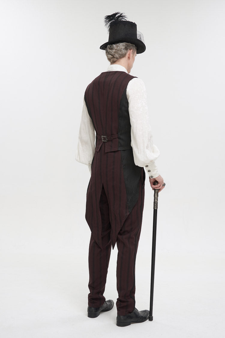 Burgundy Punk Tailcoat with Detachable Swallowtail and Texture