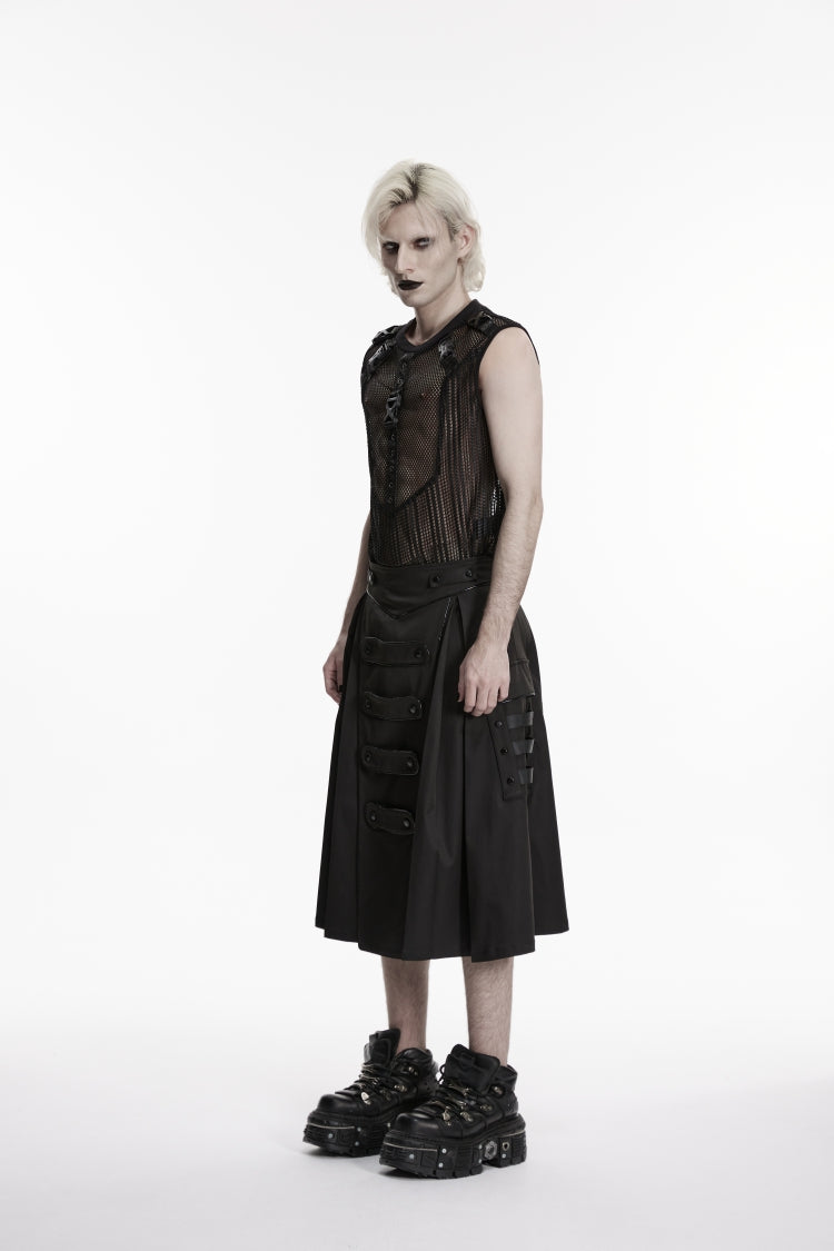 Punk Pleated Skirt with Studs and Pockets