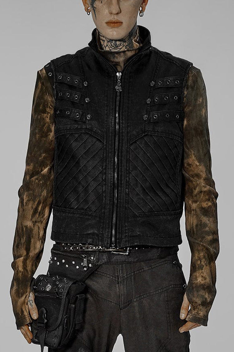 Steampunk Skeleton Claw Zip Vest with Stand Collar and Sleeveless Design