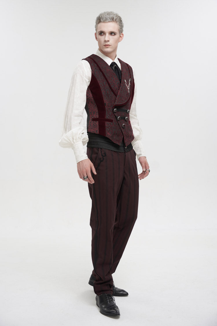Scarlet Textured Gothic Pants with Striped Weave and High Waist