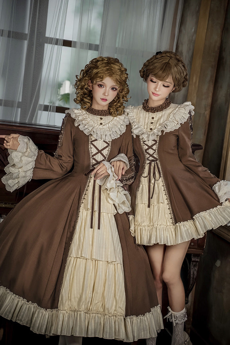 Sweet Lolita Dress Set with Trumpet Sleeves and Bowknot Lace-Up