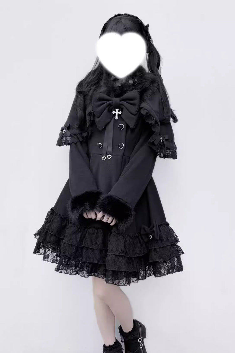 Jirai Kei Coat with Removable Cape and Bowknot - Magician Style - Long Sleeve