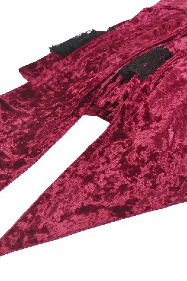 Maroon Corset Velvet Pointed-Tail Gothic Cami Mini Dress