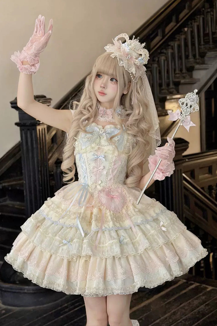 Cloudwhale Dreamweaver Square Collar Multi-Layered Ruffled Bow Lace Sweet Lolita Jsk Dress