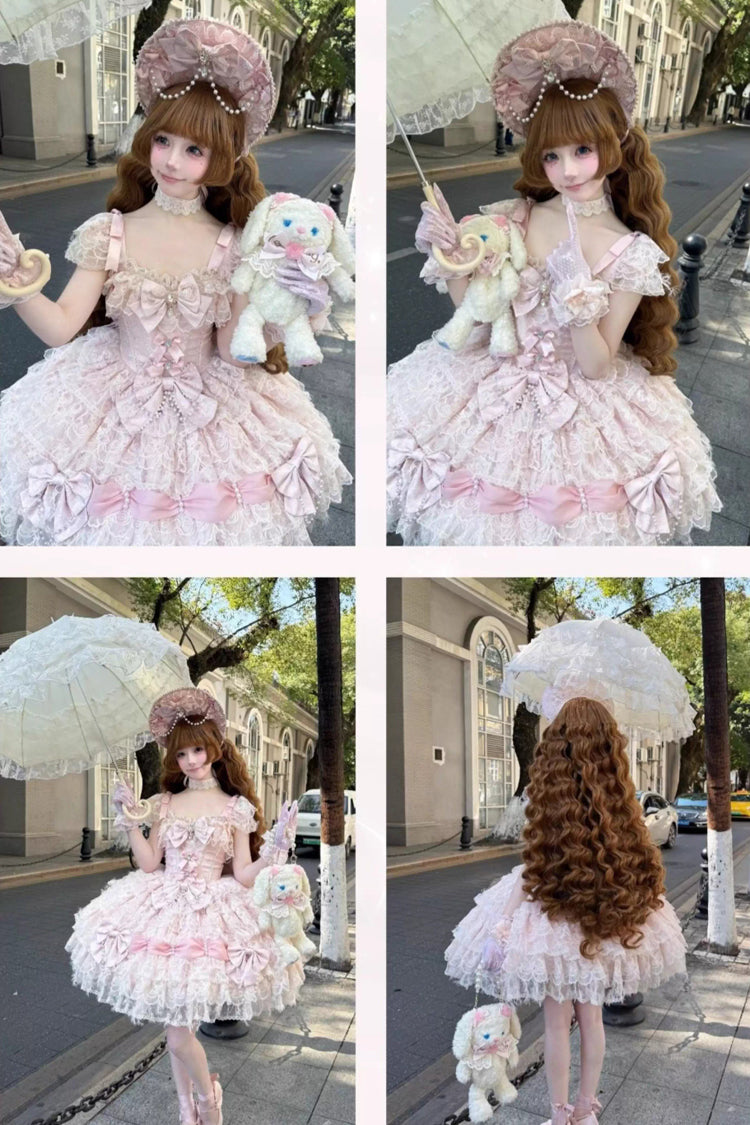 Cloudborne Snowfeather Sleeveless Multi-Layer Hanayome Bow Pearl Gothic Lolita JSK