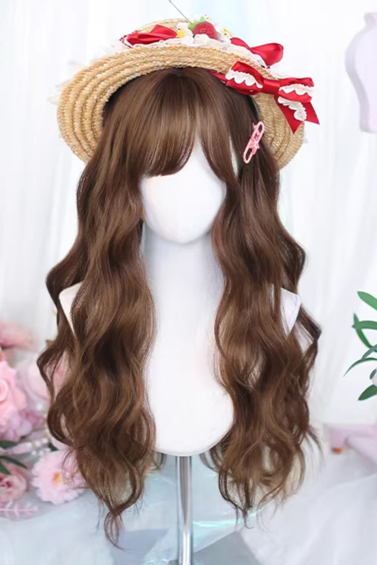 Japanese Style Brown Wavy Daily Sweet Lolita Wig with Light Airy Bangs