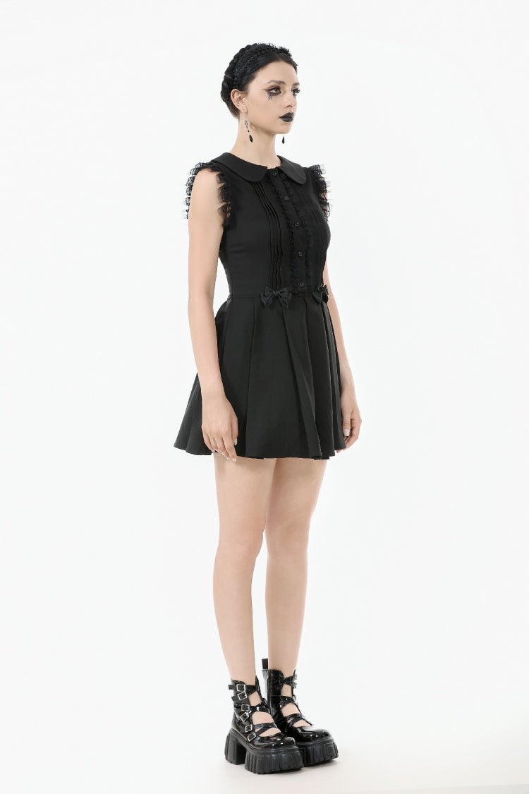 Peter Pan Collar Sleeveless Pleated Graduation Dress