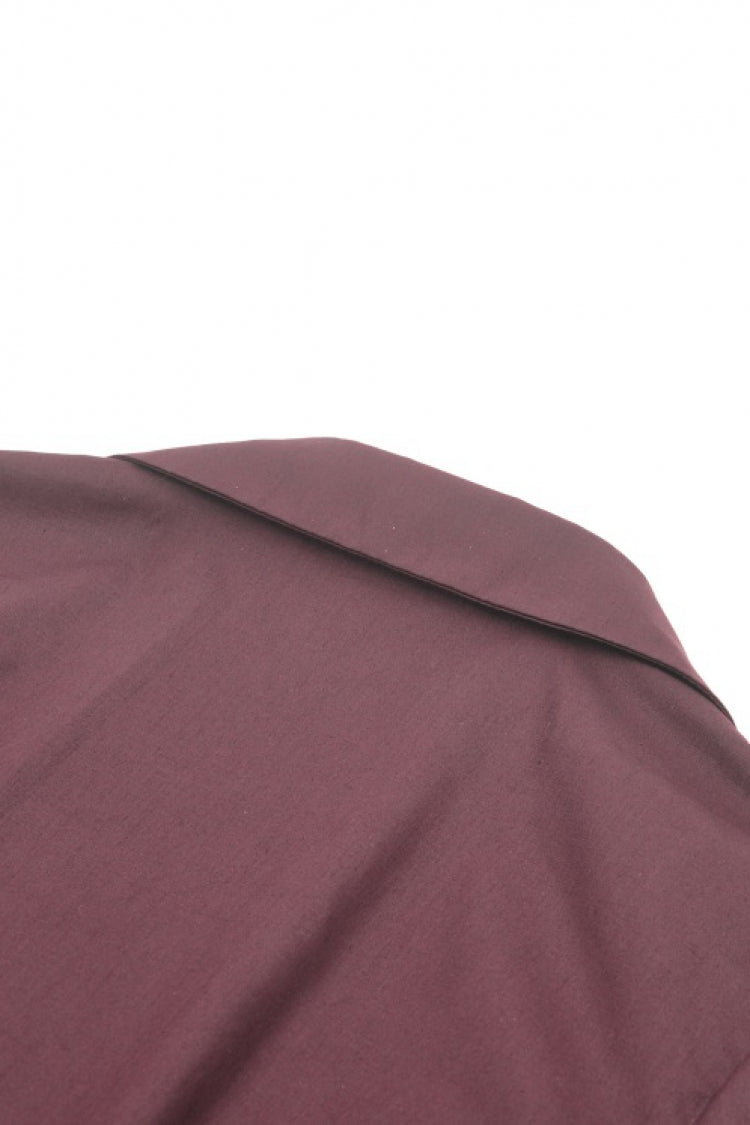 Burgundy Turn-Down Collar Ruffled Long Sleeve Gothic Women's Blouse