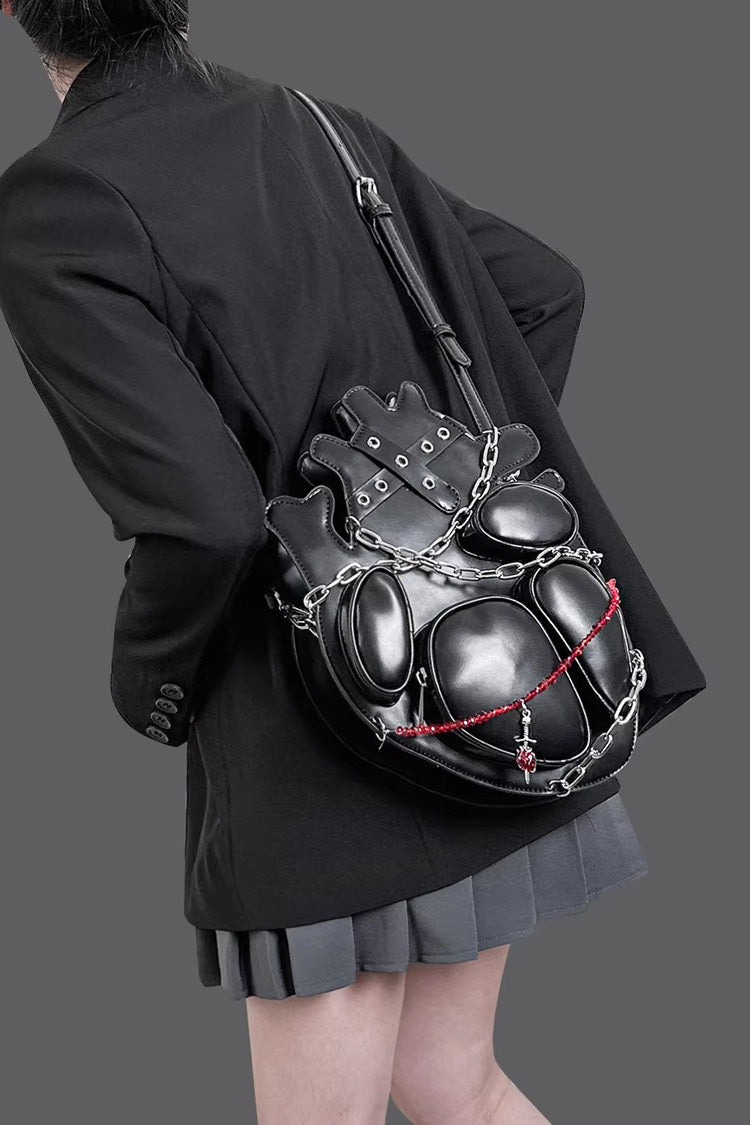 Gothic Lolita Backpack with Creative Heart, Chain and Binding Strap Details