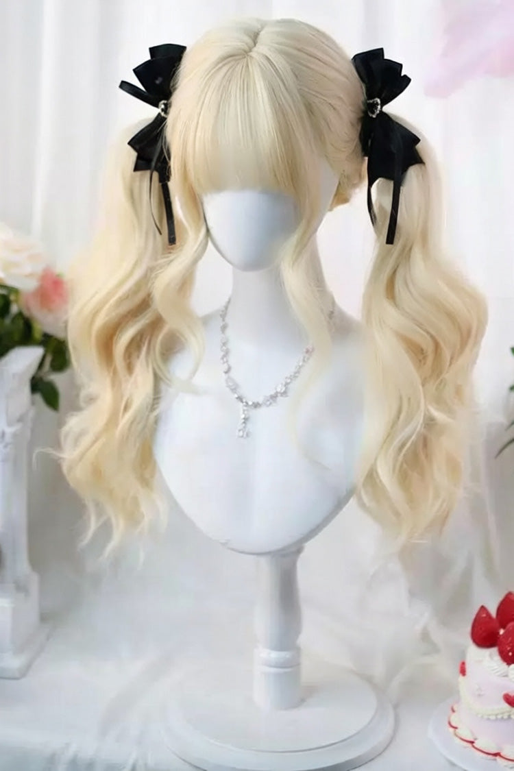 Walnut Gold Japanese Soft Air Bangs Long Curly Sweet Lolita Twin-Tail Wig