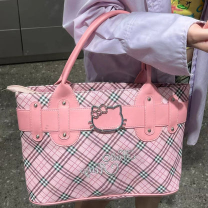 Sac fourre-tout brodé en losanges Pink Kitty KI630