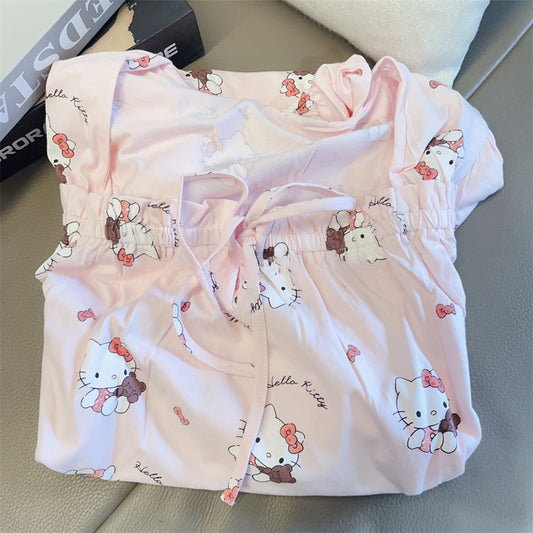 Robe pyjama rose à motif de chat KI473