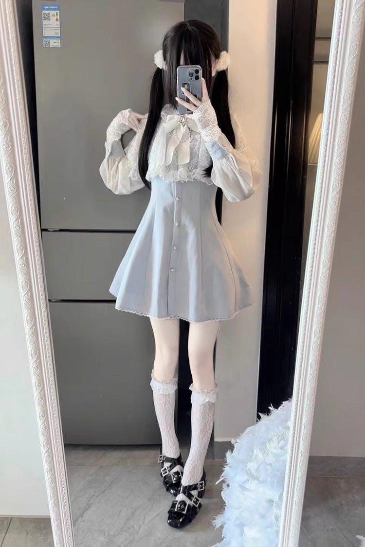 Shawl Lace Chiffon Long Sleeves Lace Slim Jirai Kei Dress