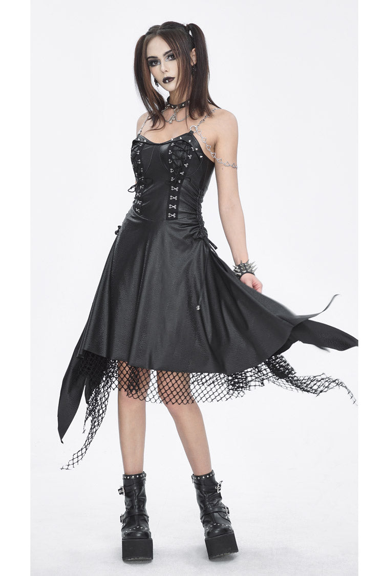 Gothic JSK Dress with Irregular Hem and Lace Accents