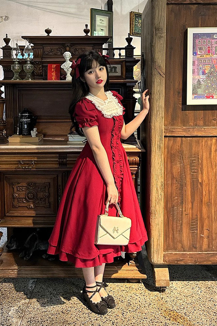 Burgundy Bow Sleeve Sweet Lolita Dress Plus Size